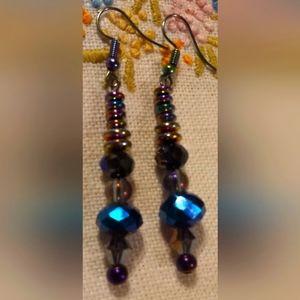 Oil slick Carnival Glass Czech beaded earrings.